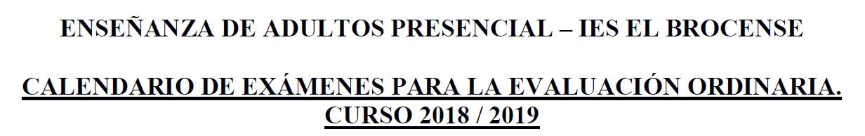 Calendario Exámenes Nocturno ordinaria 18 19