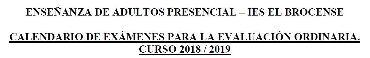 Calendario Exámenes Nocturno ordinaria 18 19