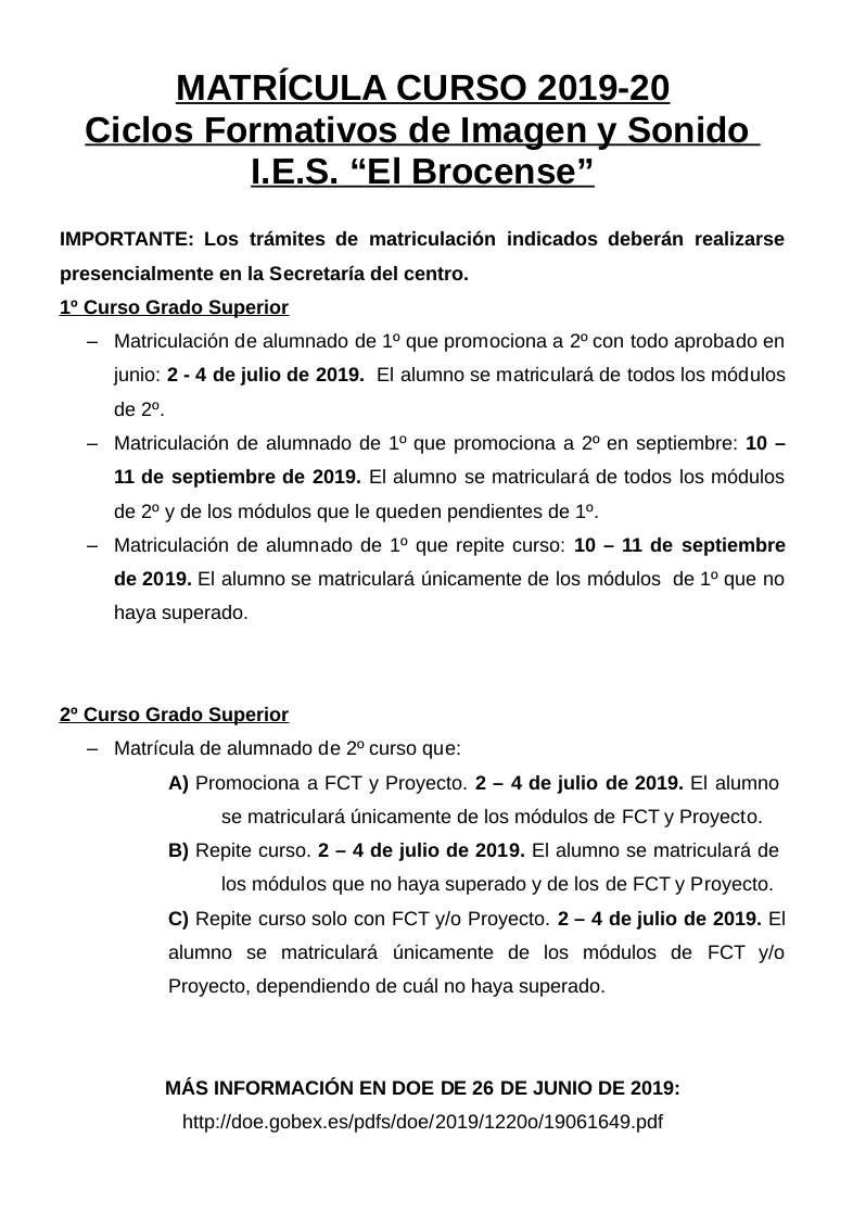 plazos matriculación 19 20i