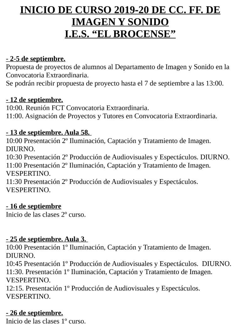 Calendario ciclos 19 20